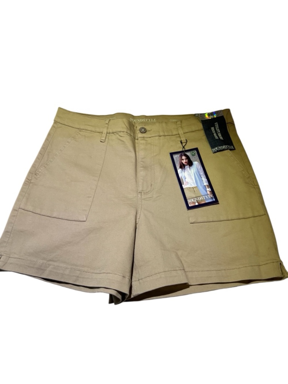 SoundStyle Khaki Utility Shorts High Waist Stretch Size 14 NWT Womens